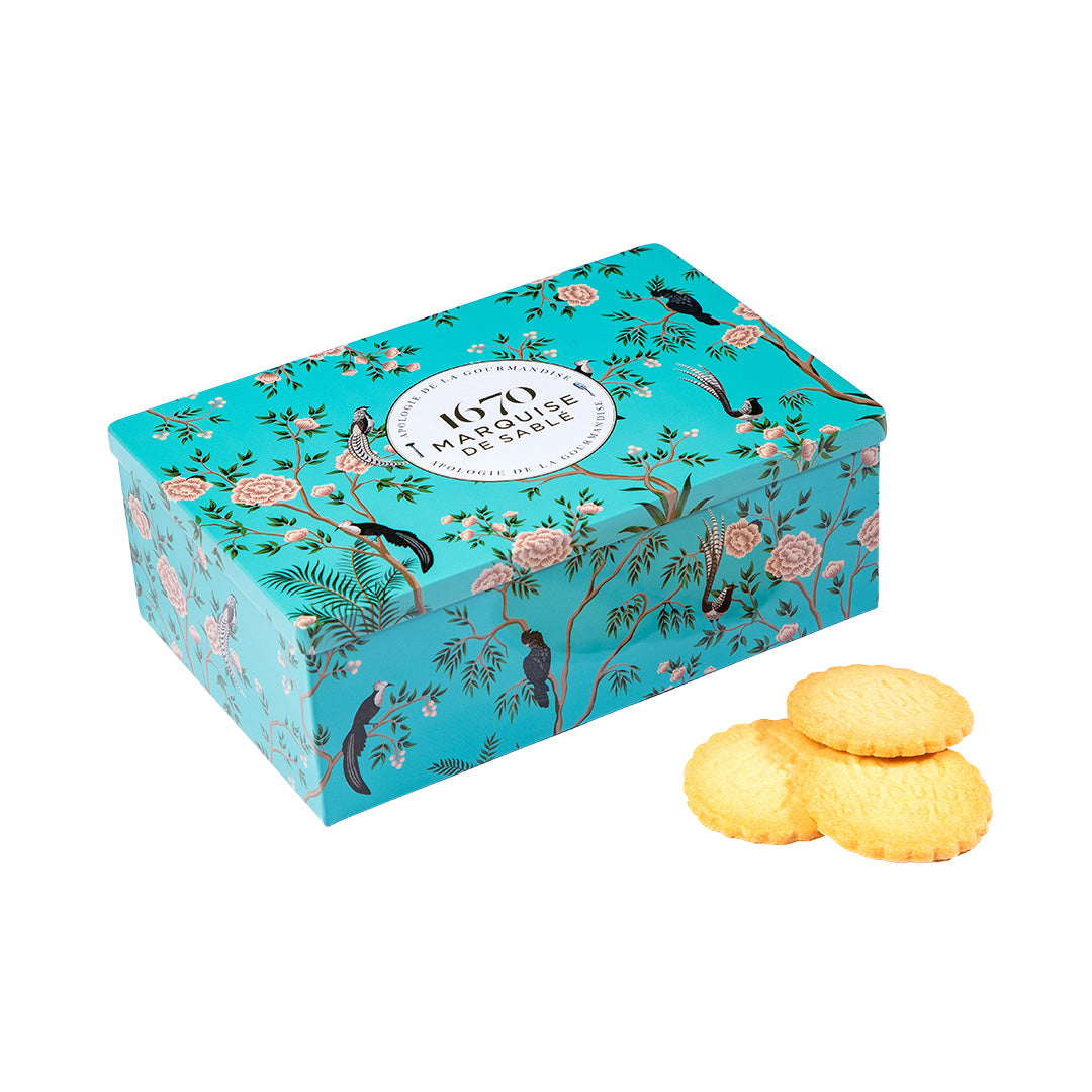 Biscuits sablés assortiment sablés nature, aux pépites de chocolat et tout chocolat. - boite métal "Jardin de Paradis" 300g