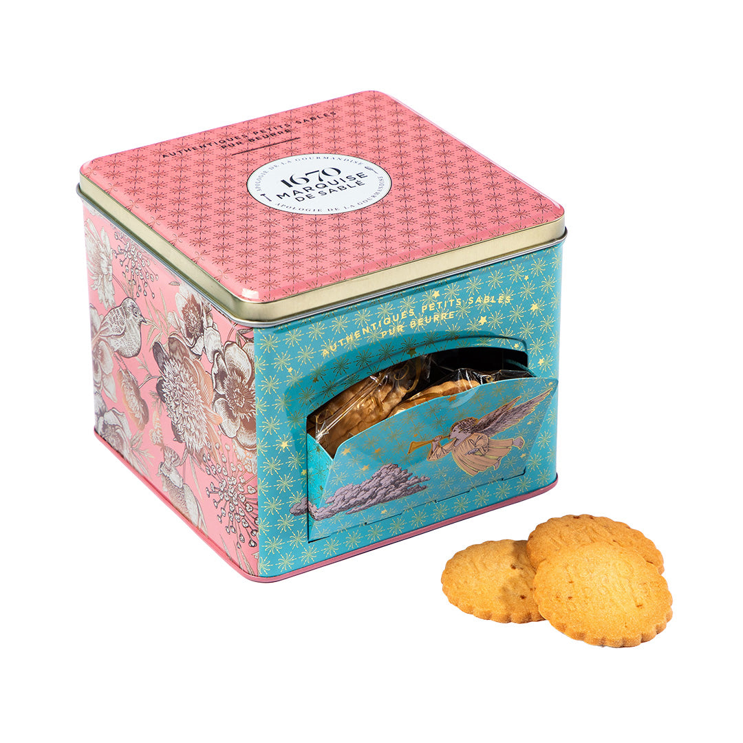 Biscuits sablés pépites de caramel beurre salé - boite métal distributrice "L'ange musicien" 300 g