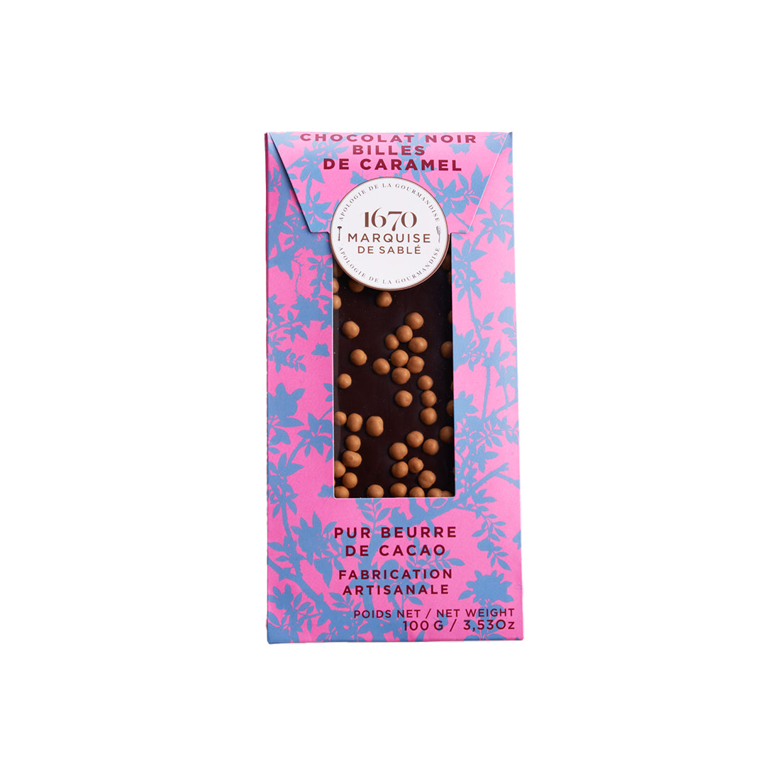 Tablette de chocolat noir billes de caramel - 100g