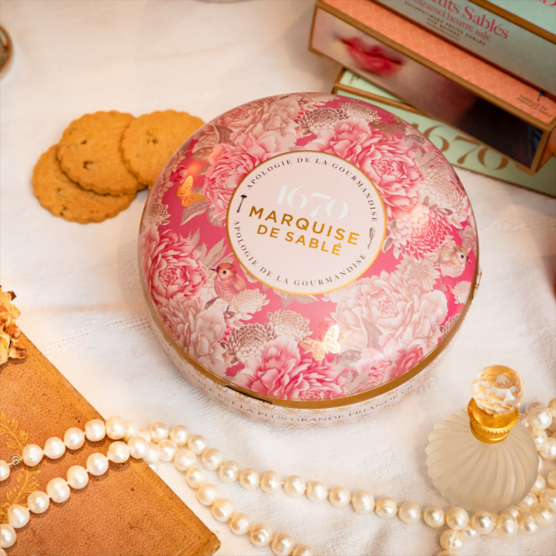 Biscuits sablés pépites d'abricot - boite métal ronde "Écrin trésor" 175 g