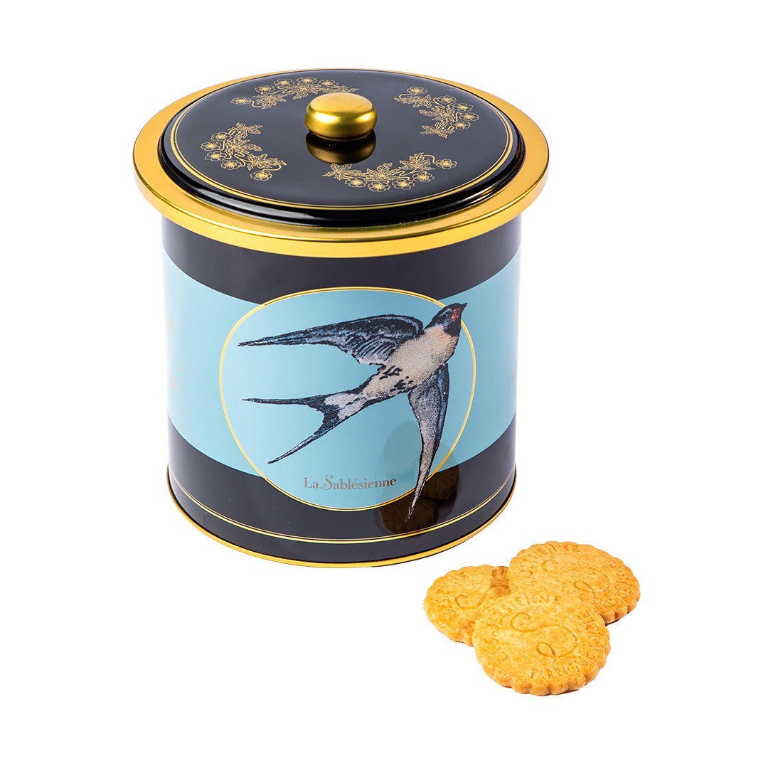 Biscuits sablés nature pur beurre frais et caramel beurre salé - boite seau métal "hirondelle" 250g
