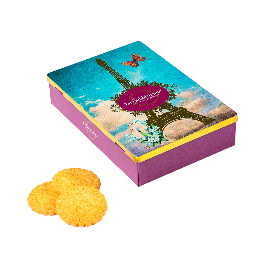 Biscuits sablés nature pur beurre frais - boite métal "Paris papillon" 150g