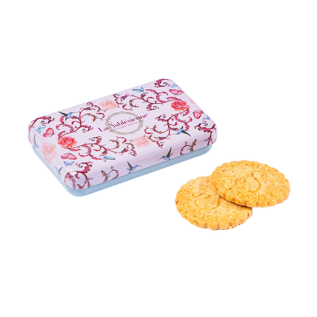 Biscuits sablés pépites de framboise - mini boite métal "Oiseau bleu" 35g
