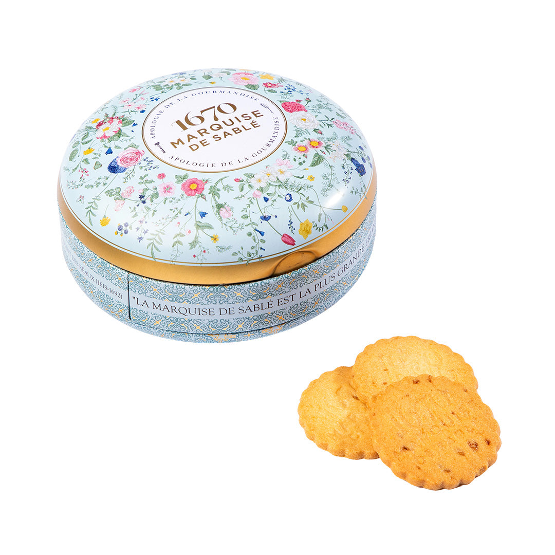 Biscuits sablés aux pépites de caramel beurre salé - boite métal ronde "Bouquet sauvage" 175g