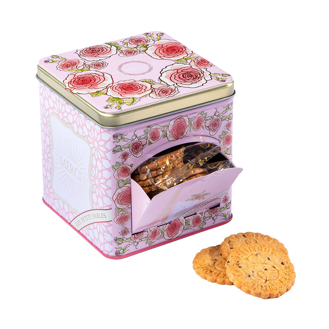 Biscuits sablés pépites de chocolat - mini boite distributrice métal "Un matin à Paris" 200g