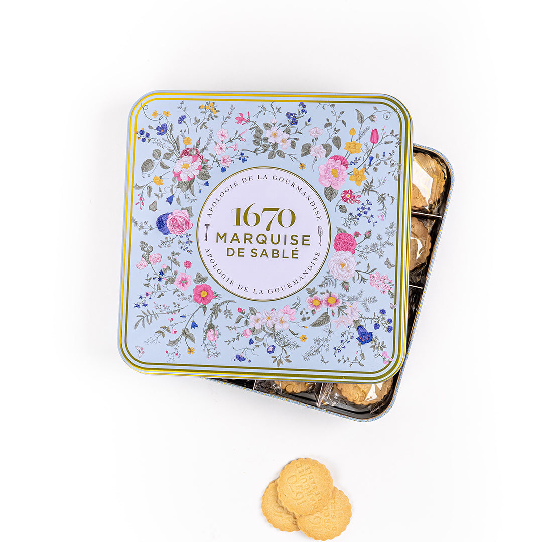 Biscuits sablés assortiment nature, pépites de caramel, de citron et tout chocolat - coffret métal "Bouquet Sauvage" 400g