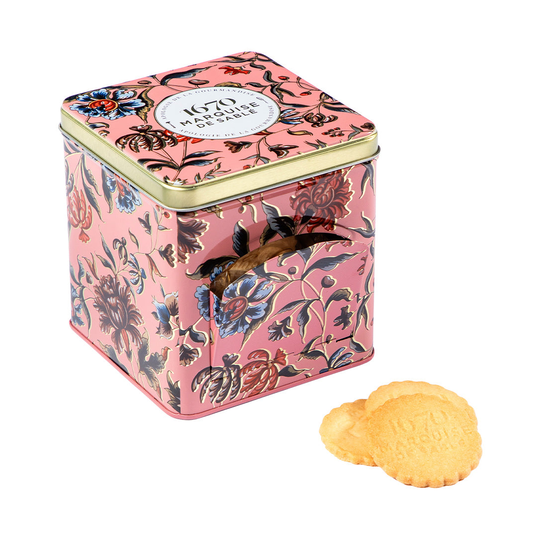 Biscuits sablés nature et pépites de chocolat - mini boite distributrice métal "Renaissance" 200g