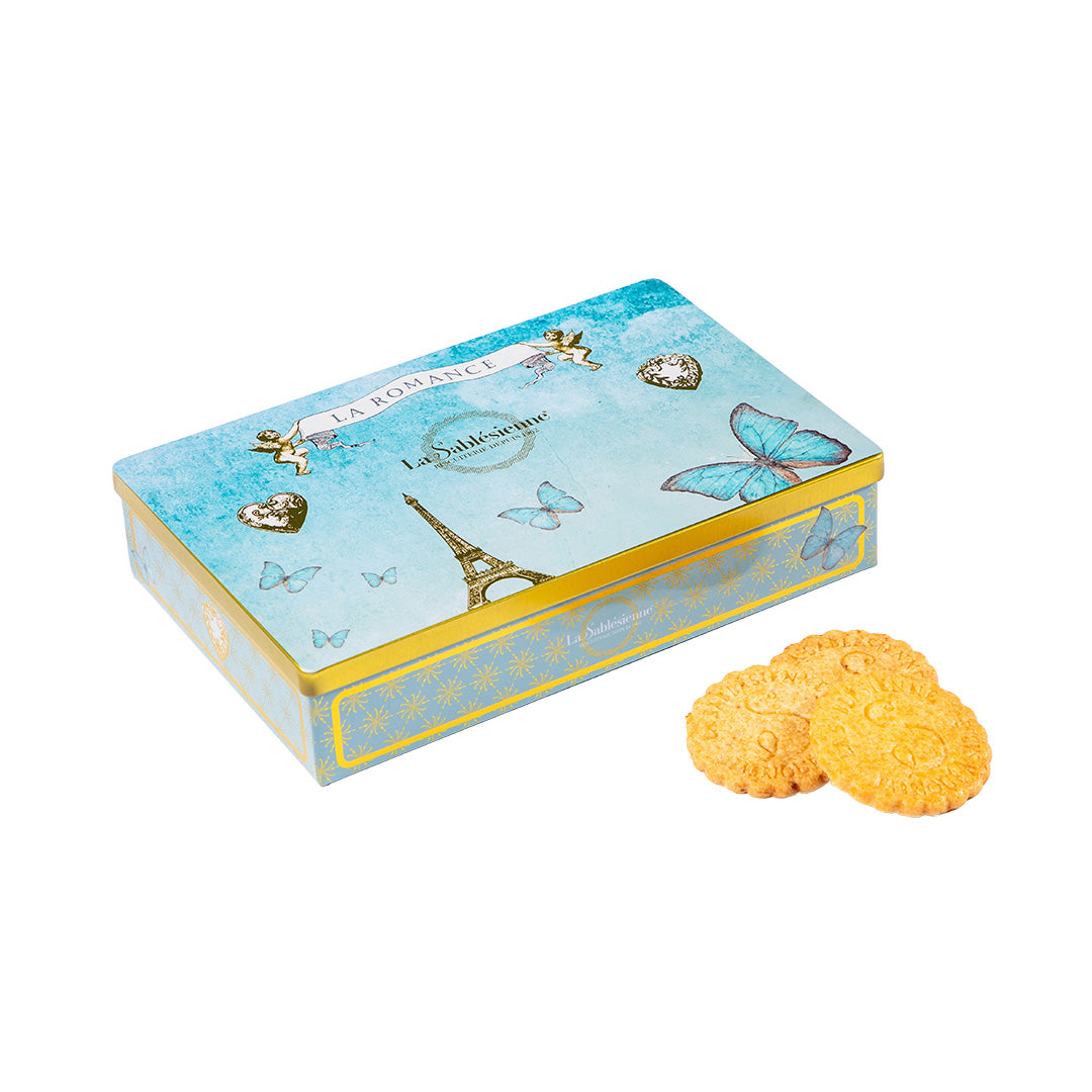 Biscuits sablés aux pépites de caramel - boite métal " Romance" 150g