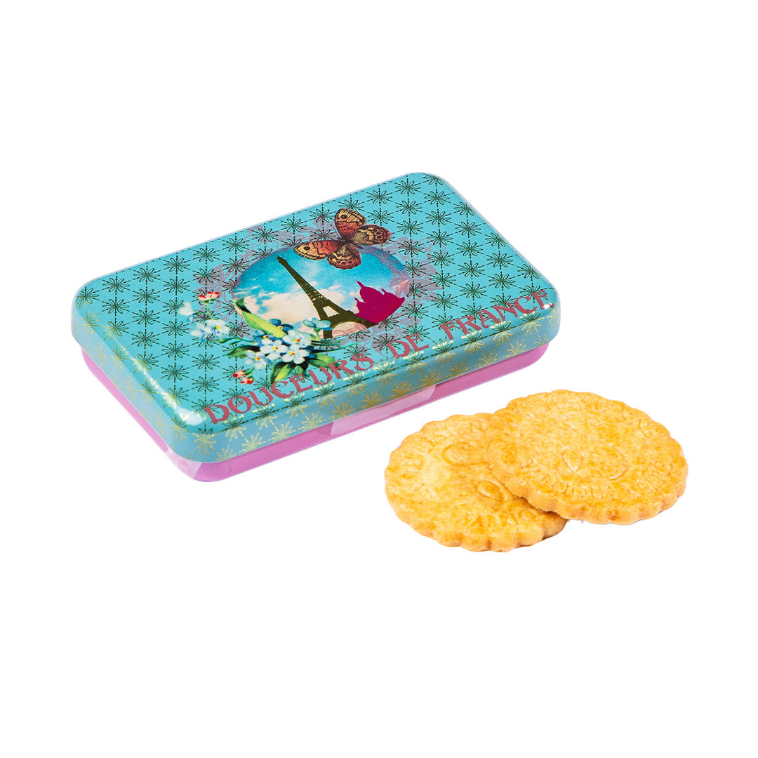 Biscuits sablés nature pur beurre frais - mini boite métal "Paris Bleu" 35g