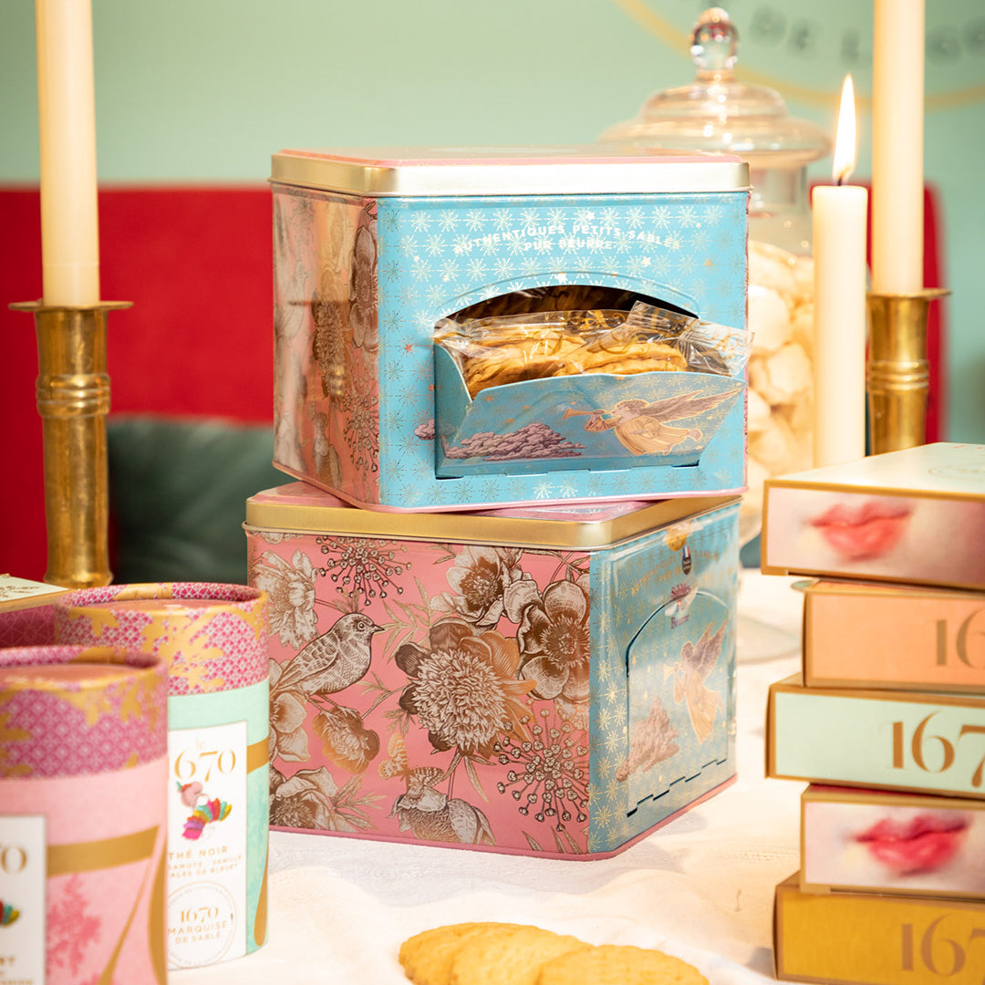Biscuits sablés pépites de caramel beurre salé - boite métal distributrice "L'ange musicien" 300 g