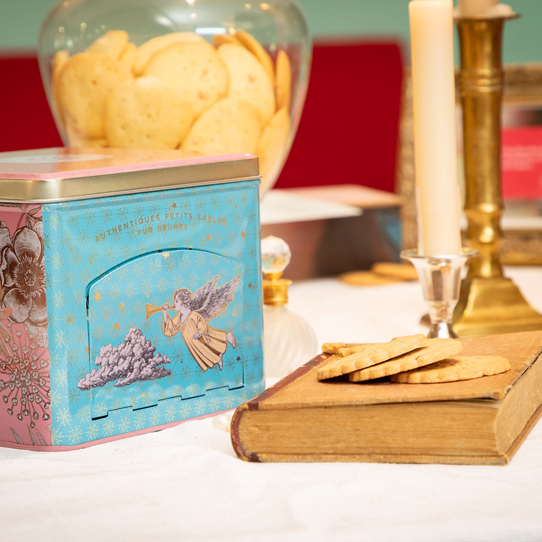 Biscuits sablés pépites de caramel beurre salé - boite métal distributrice "L'ange musicien" 300 g