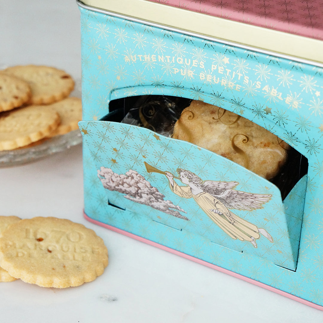Biscuits sablés pépites de caramel beurre salé - boite métal distributrice "L'ange musicien" 300 g