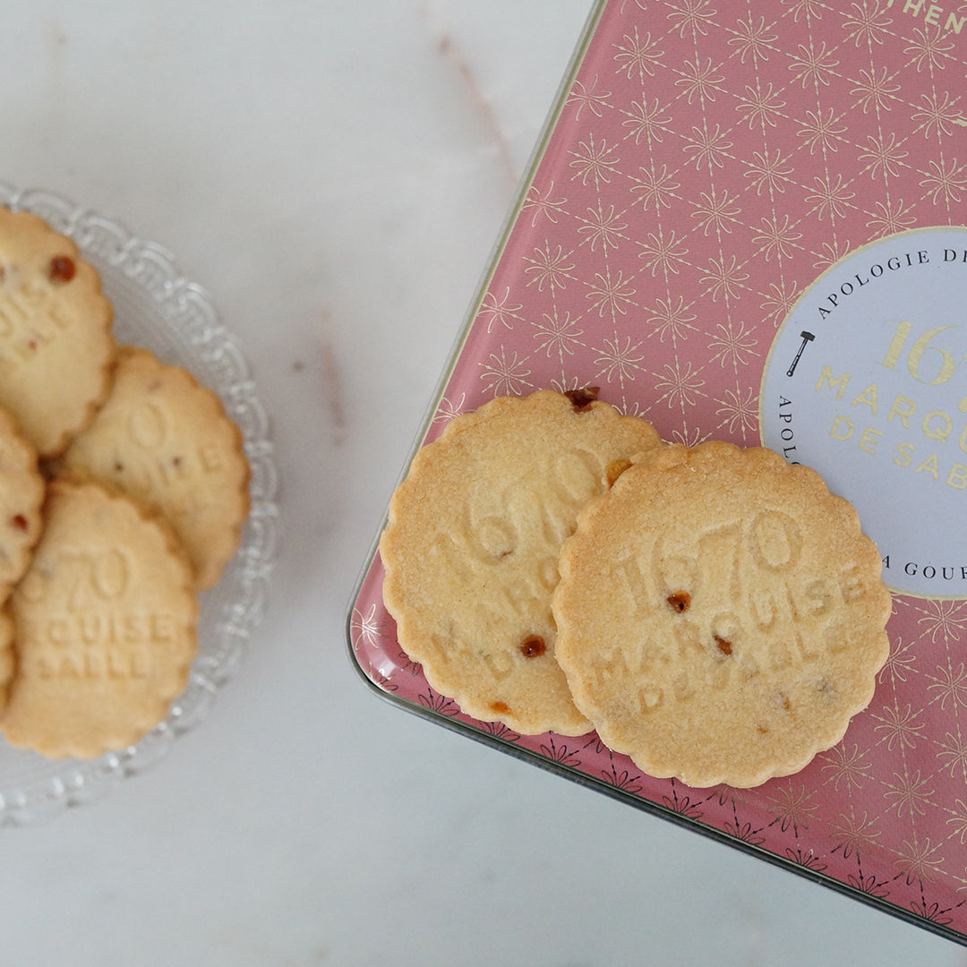 Biscuits sablés pépites de caramel beurre salé - boite métal distributrice "L'ange musicien" 300 g