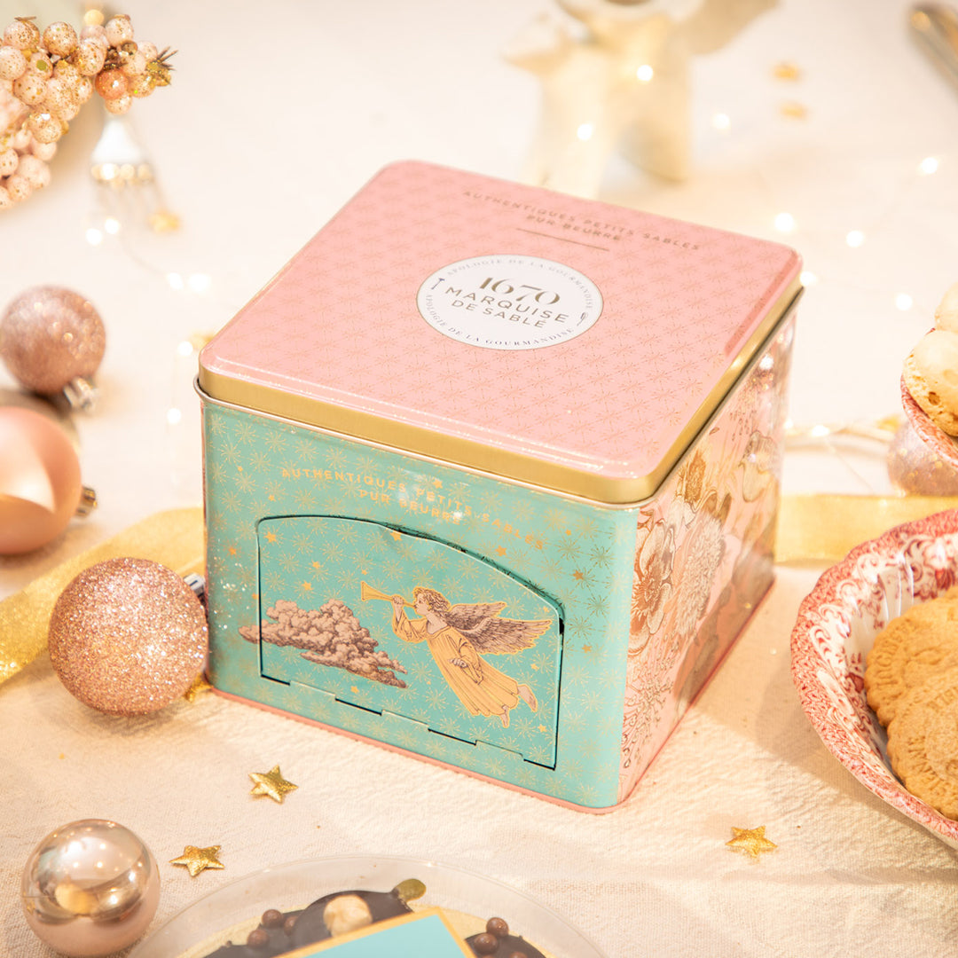 Biscuits sablés pépites de caramel beurre salé - boite métal distributrice "L'ange musicien" 300 g