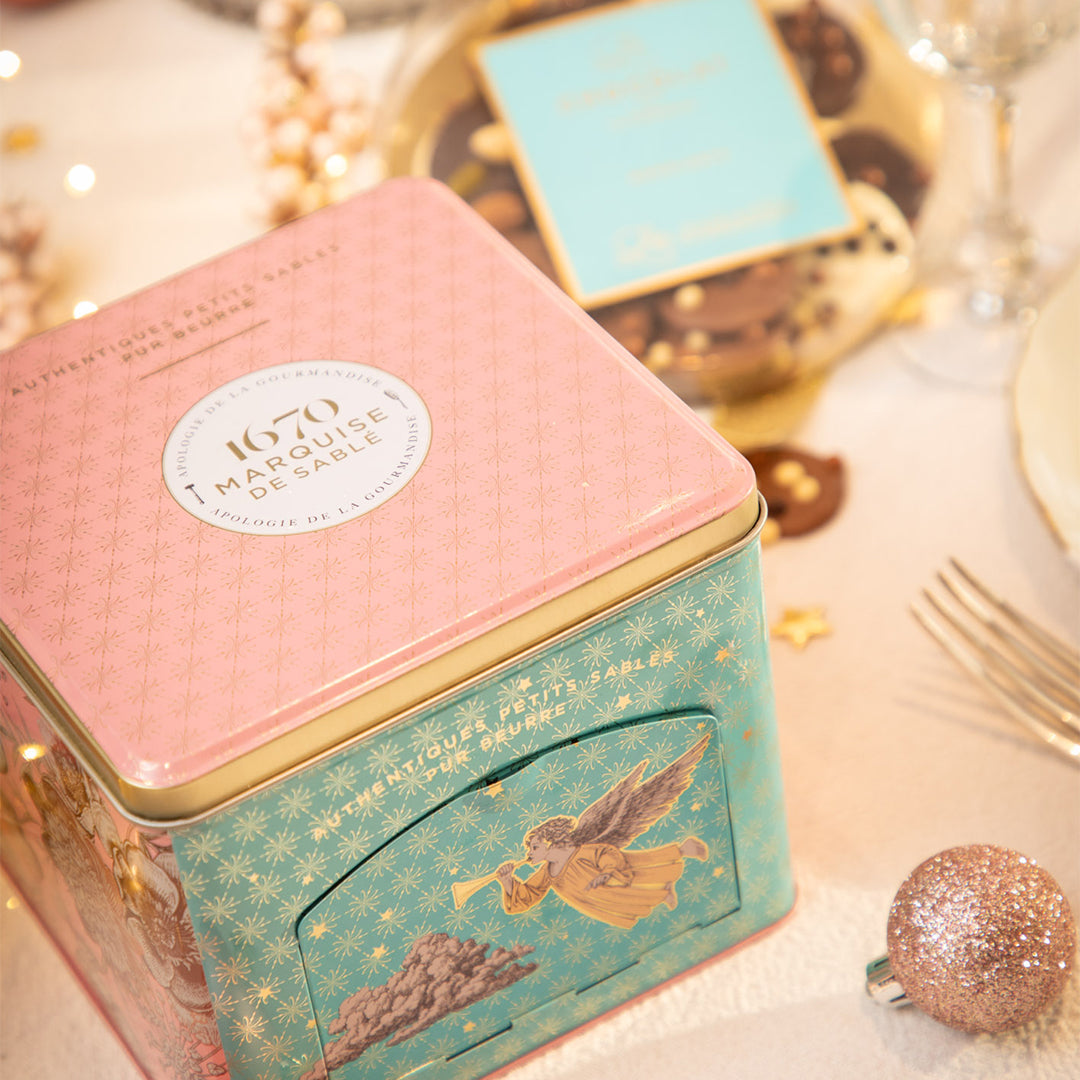 Biscuits sablés pépites de caramel beurre salé - boite métal distributrice "L'ange musicien" 300 g