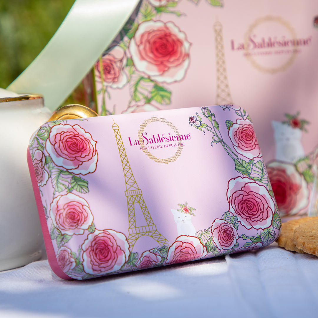 Biscuits sablés caramel beurre salé - mini boite métal "Un matin à Paris" 35g