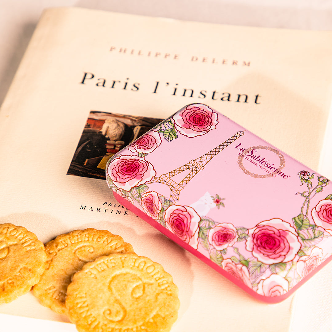 Biscuits sablés caramel beurre salé - mini boite métal "Un matin à Paris" 35g