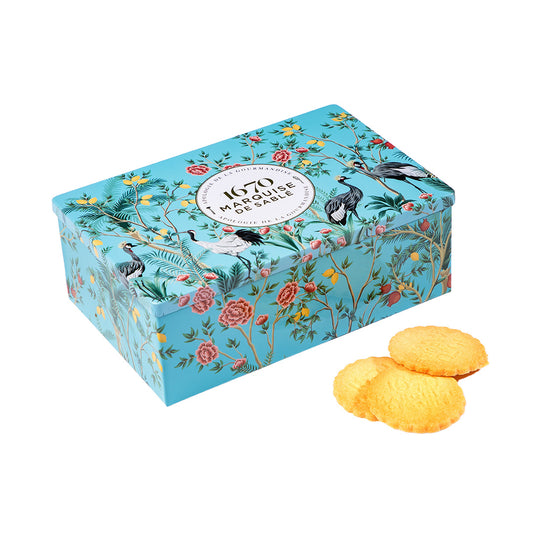 Biscuits sablés assortiment sablés nature, tout chocolat et pépites de citron - boite métal "Invitation au voyage" 300g
