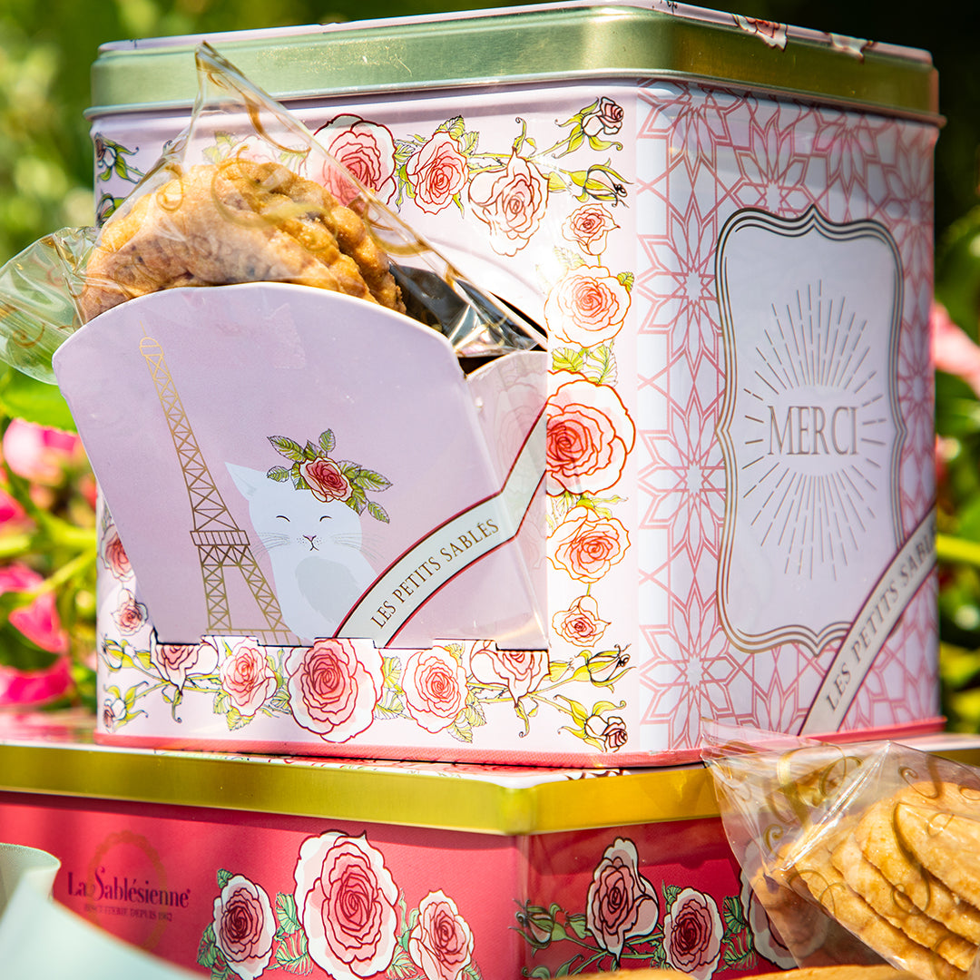 Biscuits sablés pépites de chocolat - mini boite distributrice métal "Un matin à Paris" 200g