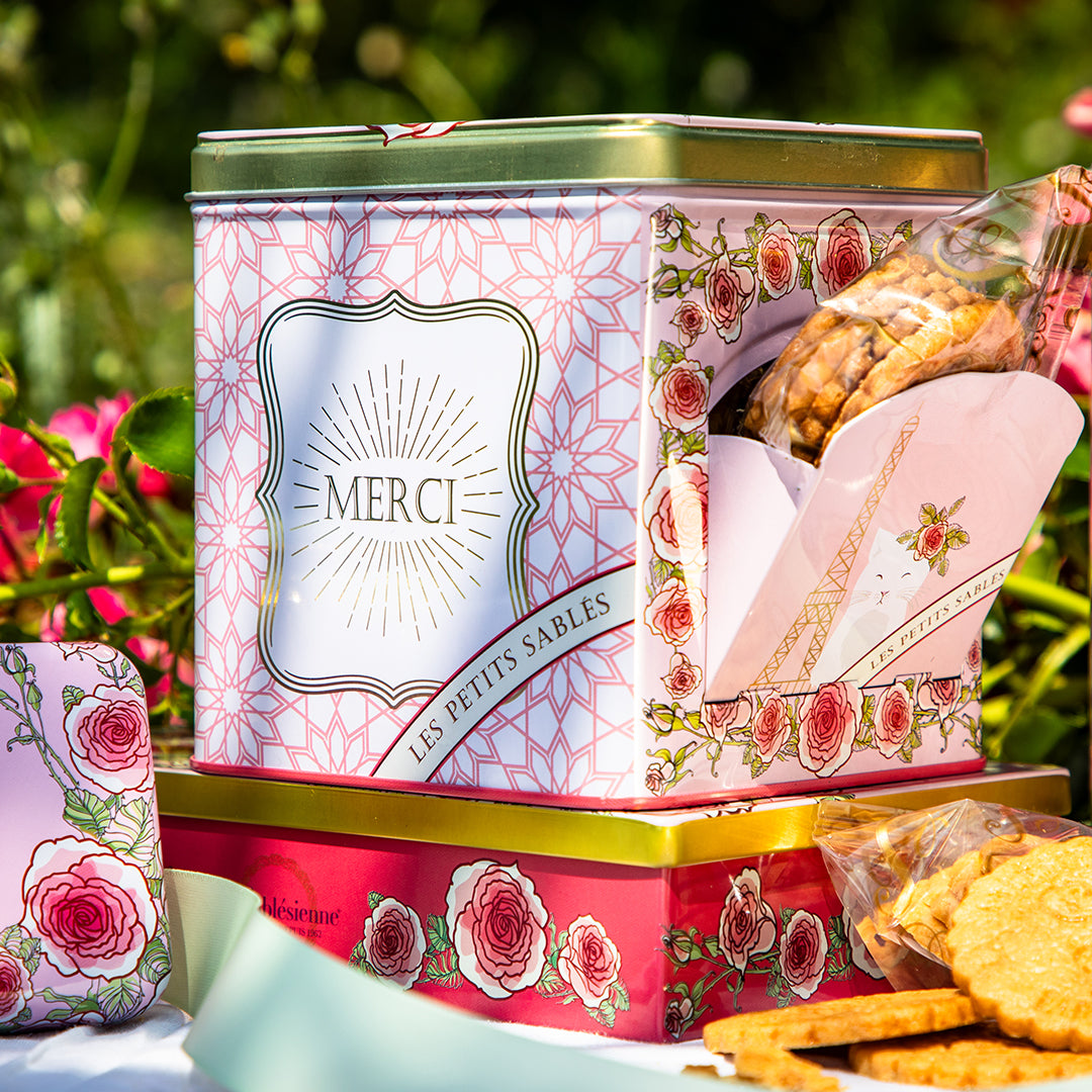 Biscuits sablés pépites de chocolat - mini boite distributrice métal "Un matin à Paris" 200g