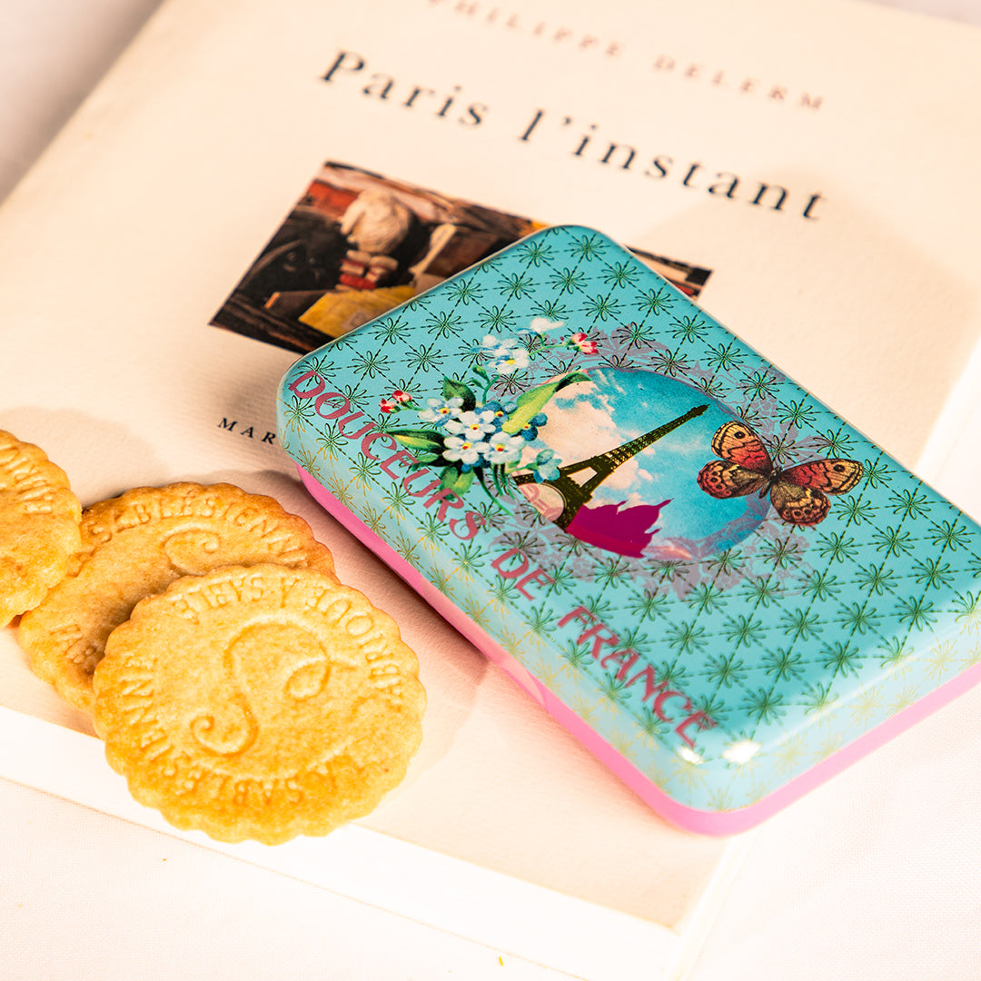 Biscuits sablés nature pur beurre frais - mini boite métal "Paris Bleu" 35g