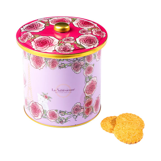 Biscuits sablés assortiment sablés nature pur beurre frais et aux pépites de chocolat - seau métal "Un matin à Paris" 250g