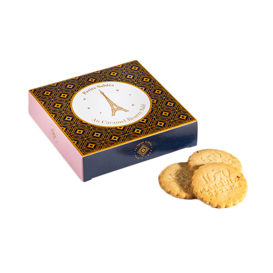 Biscuits sablés aux pépites de caramel beurre salé - Etui Tour Eiffel 1670 Marquise de Sablé - 100g