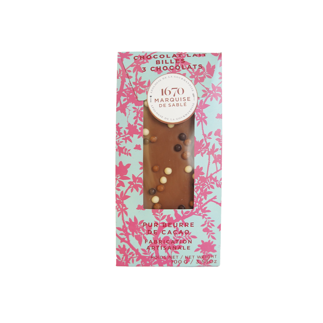 Tablette Chocolat lait billes 3 chocolats - 100g